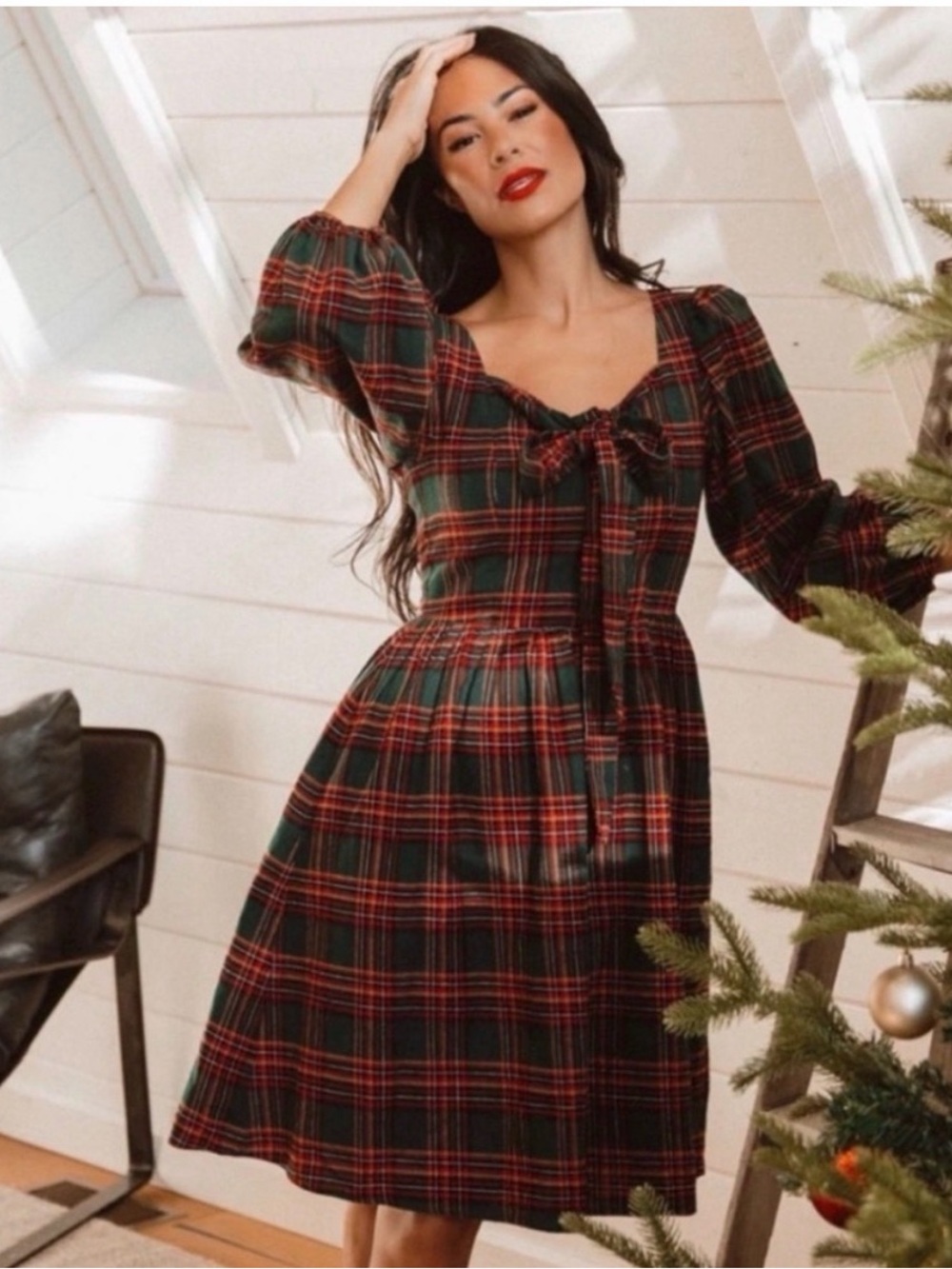 NWT Ivy City Co Margo Dress in Green Plaid . Size L